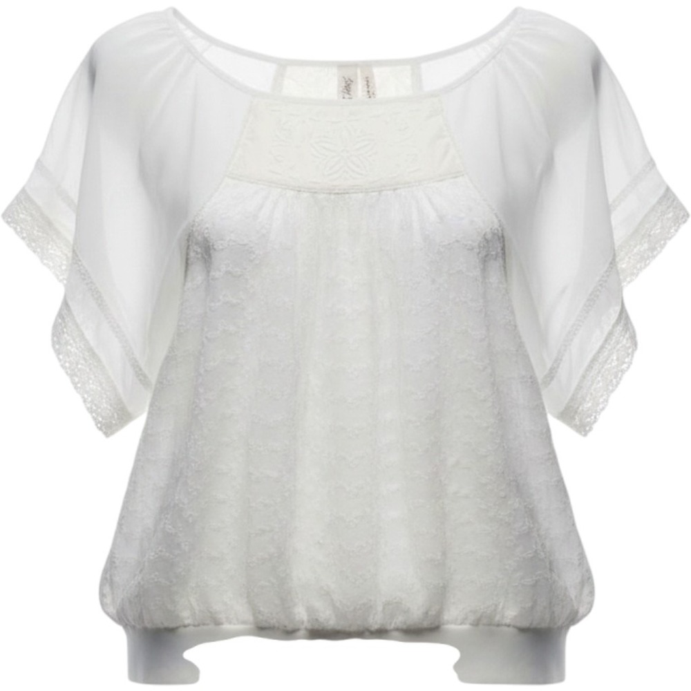 Black‎ Sheep Sheer Embroidered Floral Blouse Top Short Sleeve Ivory Women's M